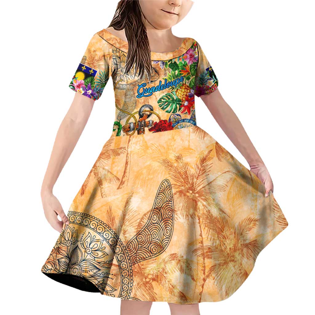 Guadeloupe Family Matching Off Shoulder Short Dress and Hawaiian Shirt Geographic Coordinate Anchor - Turlte Tropical