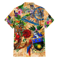 Guadeloupe Family Matching Off Shoulder Short Dress and Hawaiian Shirt Geographic Coordinate Anchor - Turlte Tropical