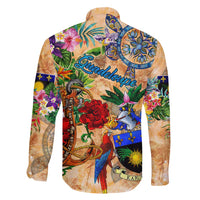 Guadeloupe Family Matching Off Shoulder Short Dress and Hawaiian Shirt Geographic Coordinate Anchor - Turlte Tropical