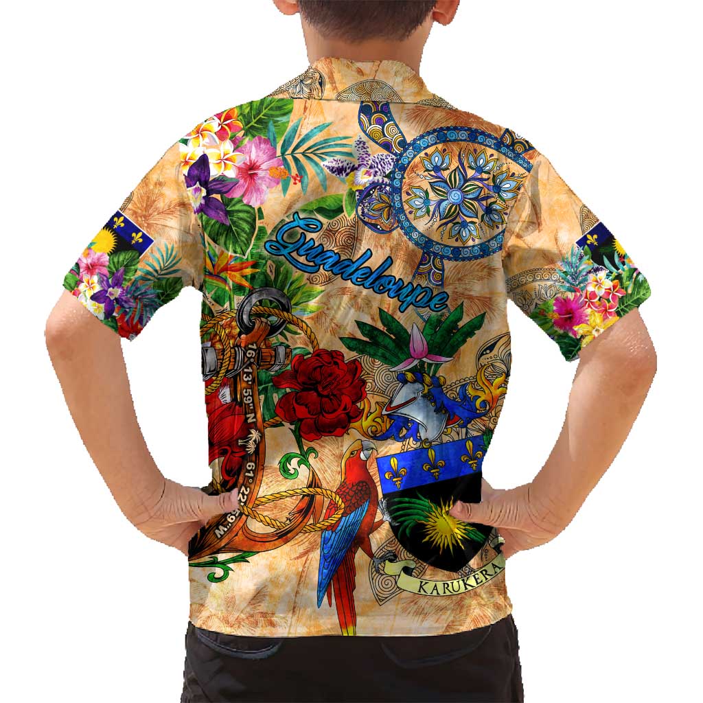 Guadeloupe Family Matching Puletasi and Hawaiian Shirt Geographic Coordinate Anchor - Turlte Tropical
