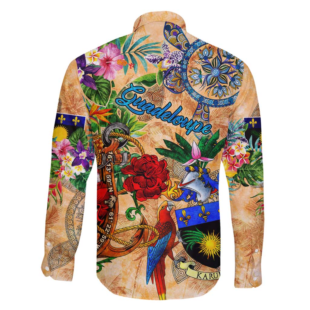 Guadeloupe Family Matching Puletasi and Hawaiian Shirt Geographic Coordinate Anchor - Turlte Tropical