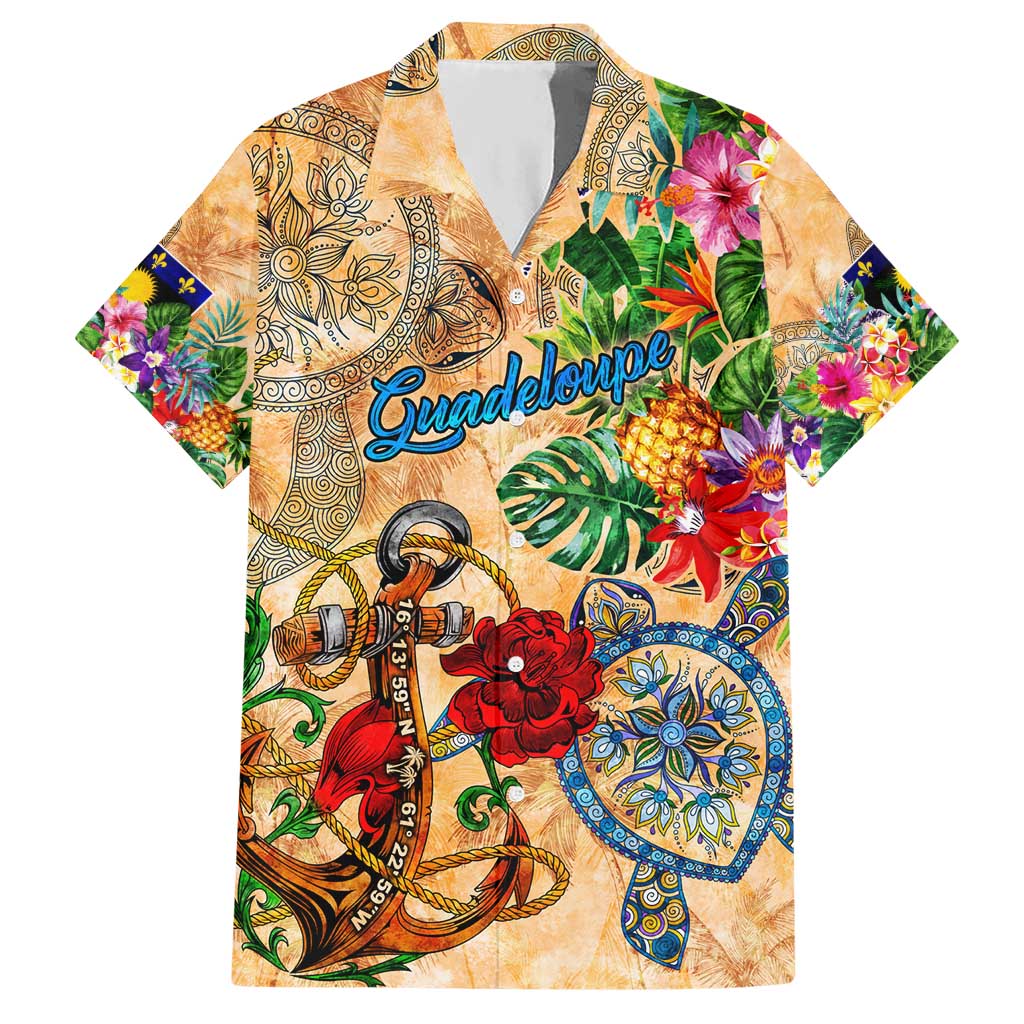 Guadeloupe Hawaiian Shirt Geographic Coordinate Anchor - Turlte Tropical
