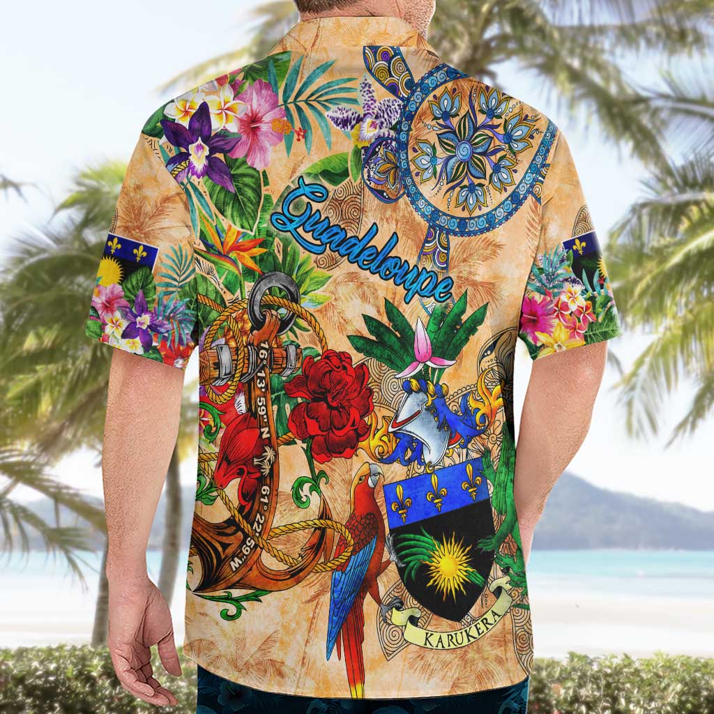 Guadeloupe Hawaiian Shirt Geographic Coordinate Anchor - Turlte Tropical