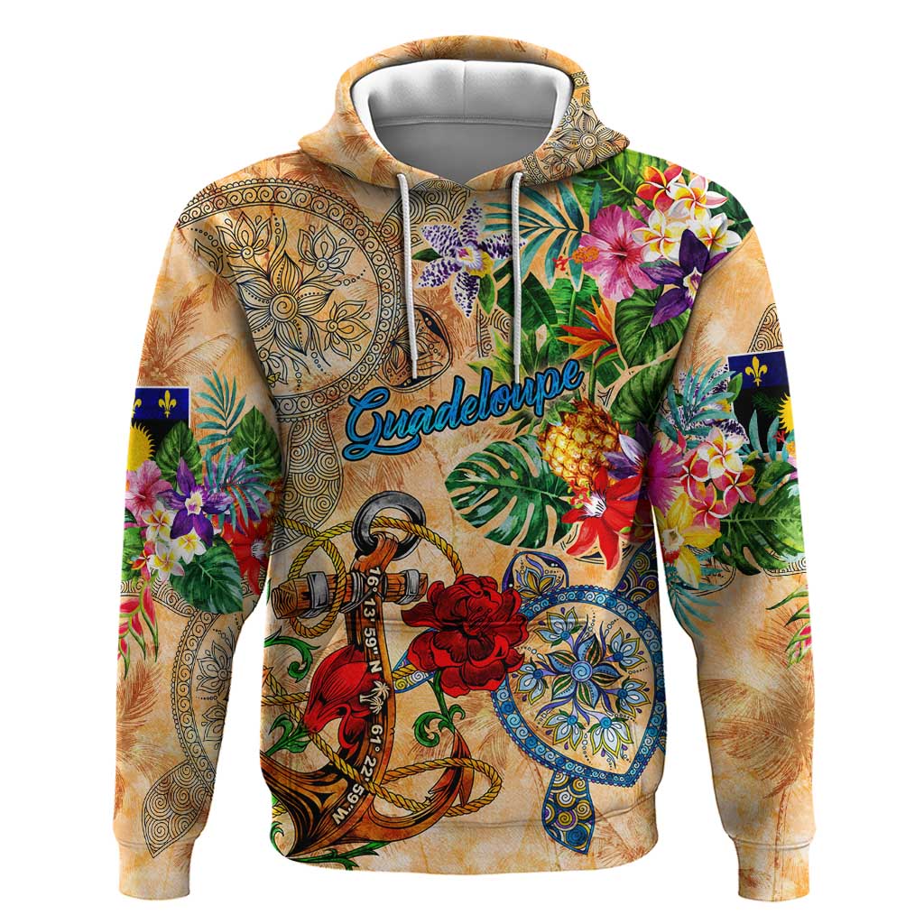 Guadeloupe Hoodie Geographic Coordinate Anchor - Turlte Tropical