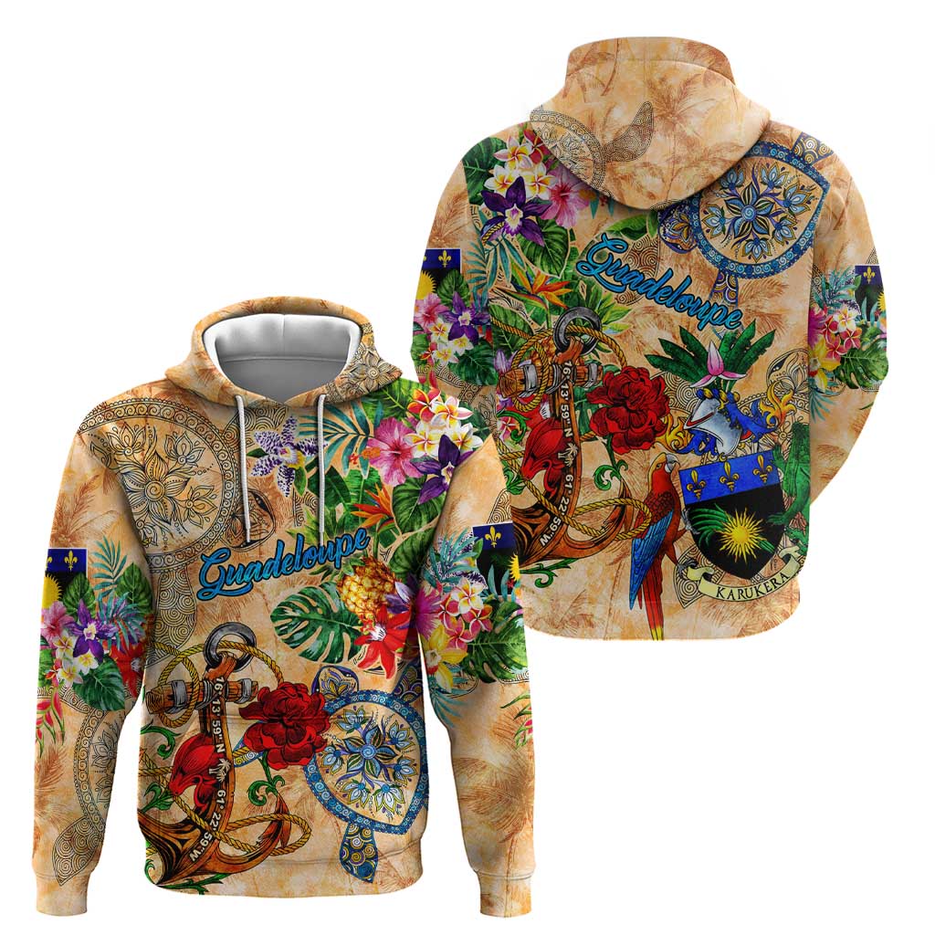Guadeloupe Hoodie Geographic Coordinate Anchor - Turlte Tropical