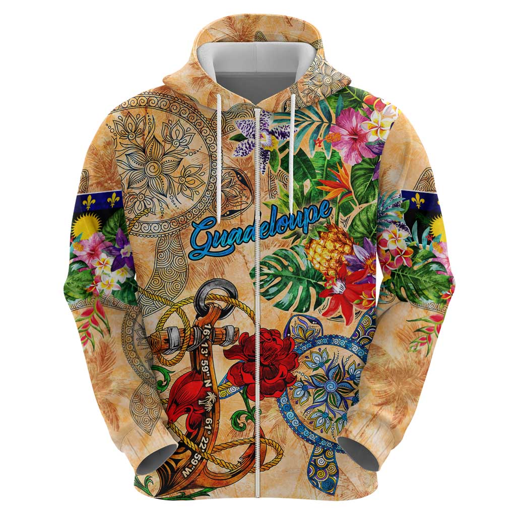 Guadeloupe Hoodie Geographic Coordinate Anchor - Turlte Tropical