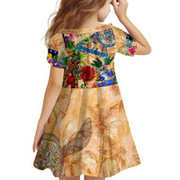 Guadeloupe Kid Short Sleeve Dress Geographic Coordinate Anchor - Turlte Tropical