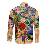 Guadeloupe Long Sleeve Button Shirt Geographic Coordinate Anchor - Turlte Tropical