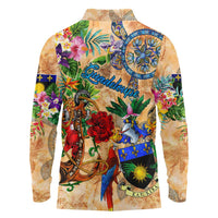 Guadeloupe Long Sleeve Polo Shirt Geographic Coordinate Anchor - Turlte Tropical