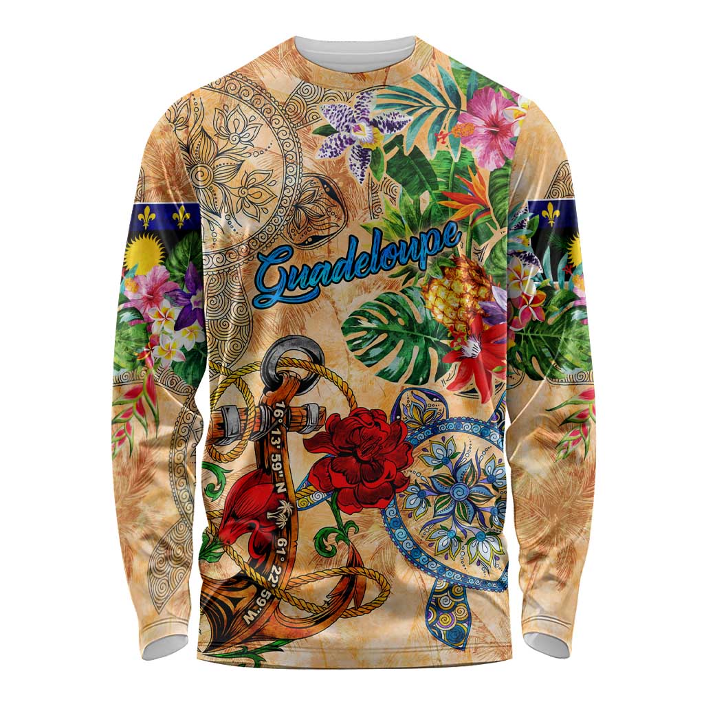 Guadeloupe Long Sleeve Shirt Geographic Coordinate Anchor - Turlte Tropical