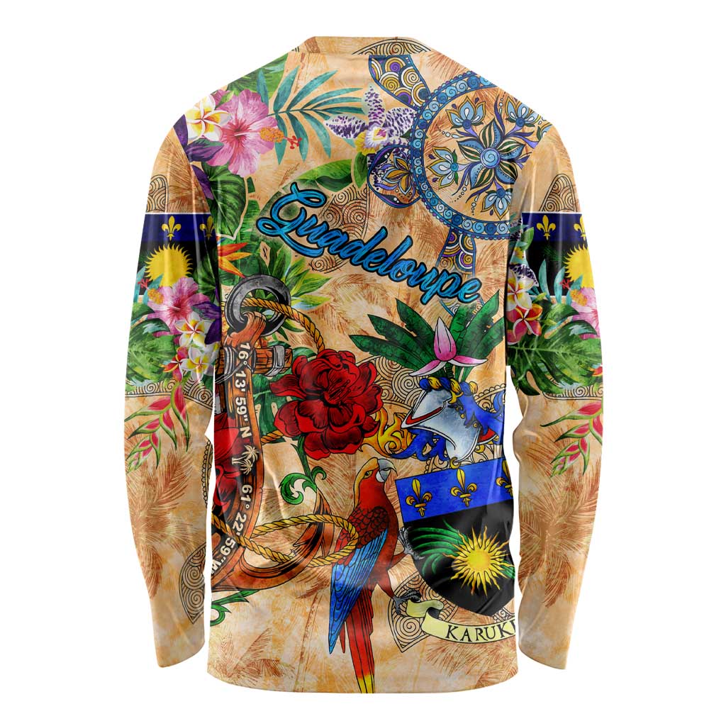 Guadeloupe Long Sleeve Shirt Geographic Coordinate Anchor - Turlte Tropical