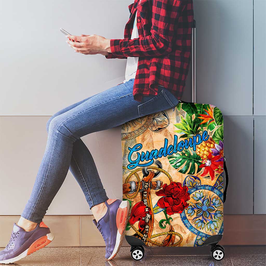 Guadeloupe Luggage Cover Geographic Coordinate Anchor - Turlte Tropical