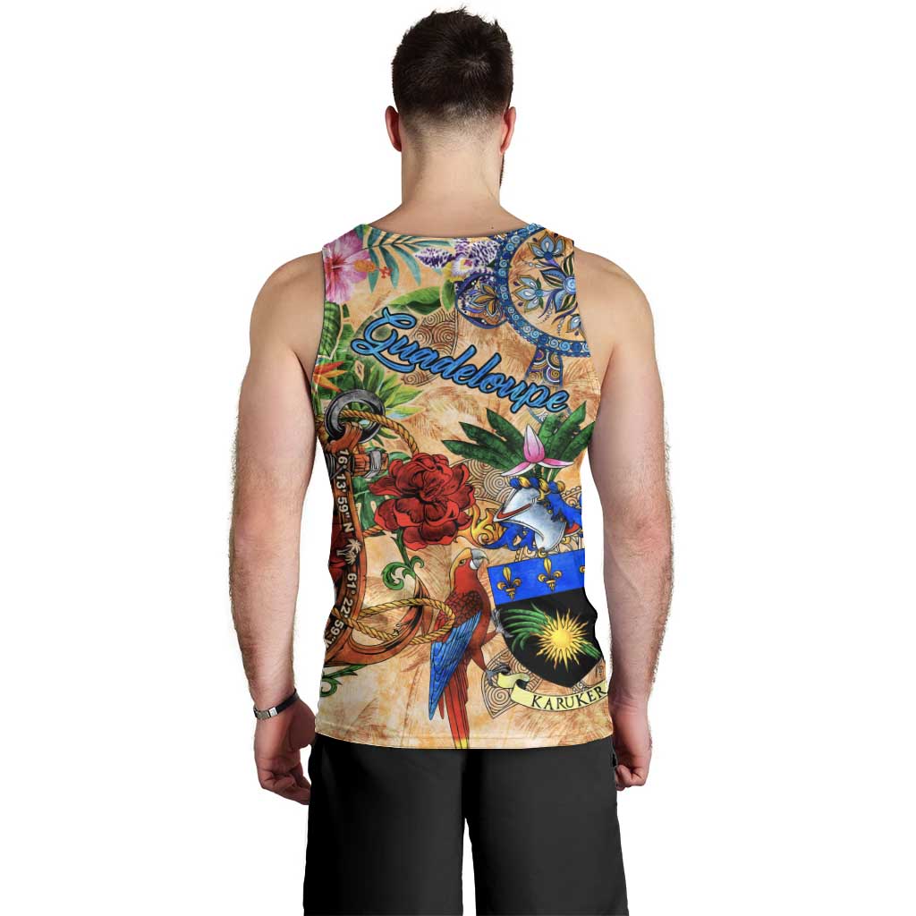 Guadeloupe Men Tank Top Geographic Coordinate Anchor - Turlte Tropical