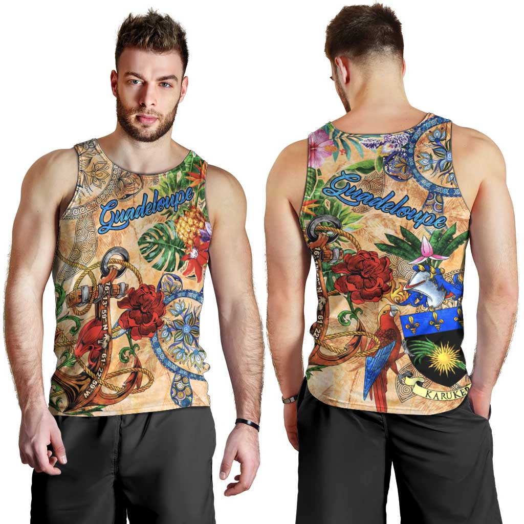 Guadeloupe Men Tank Top Geographic Coordinate Anchor - Turlte Tropical
