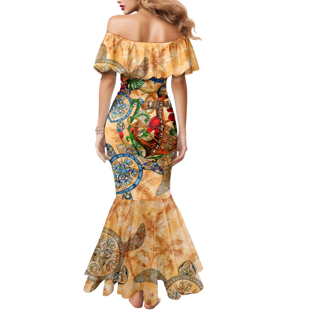 Guadeloupe Mermaid Dress Geographic Coordinate Anchor - Turlte Tropical