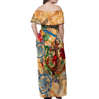 Guadeloupe Off Shoulder Maxi Dress Geographic Coordinate Anchor - Turlte Tropical