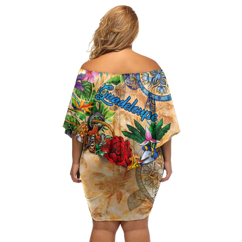 Guadeloupe Off Shoulder Short Dress Geographic Coordinate Anchor - Turlte Tropical