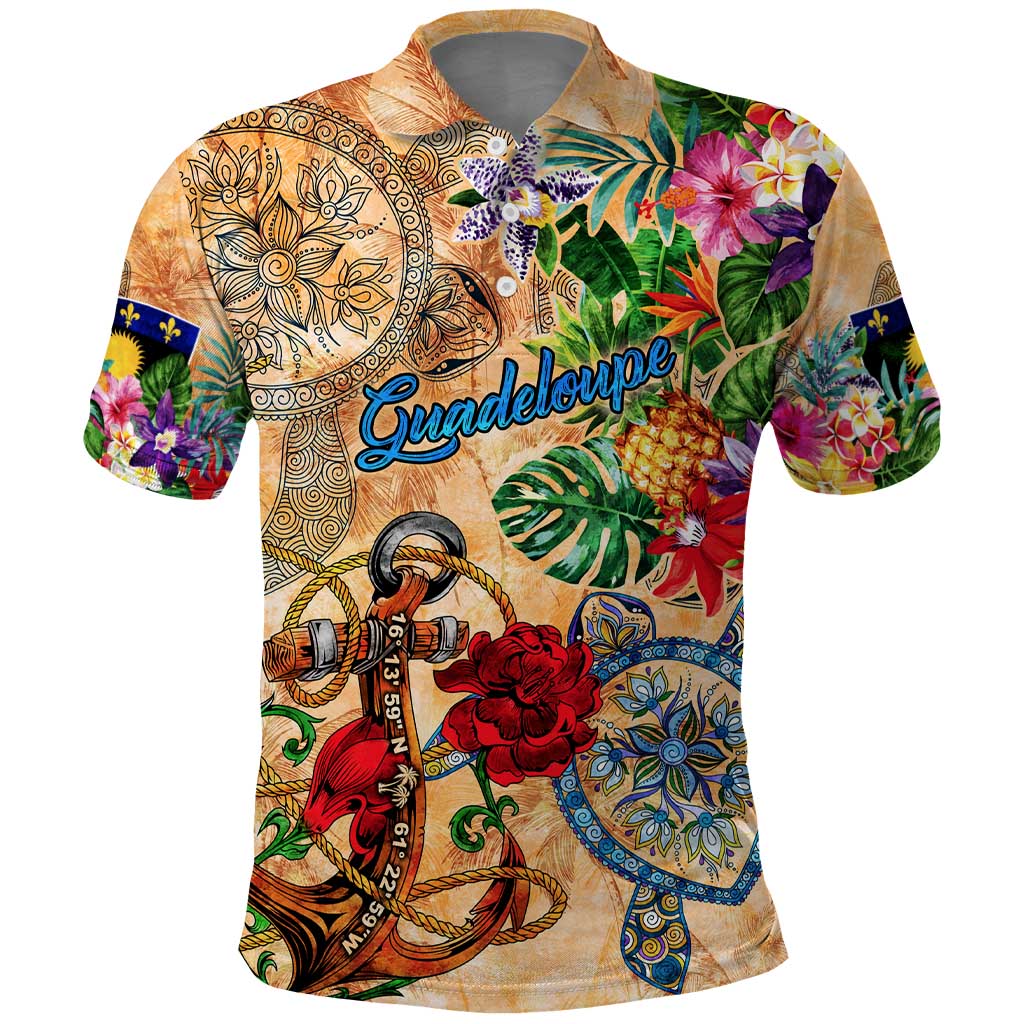 Guadeloupe Polo Shirt Geographic Coordinate Anchor - Turlte Tropical