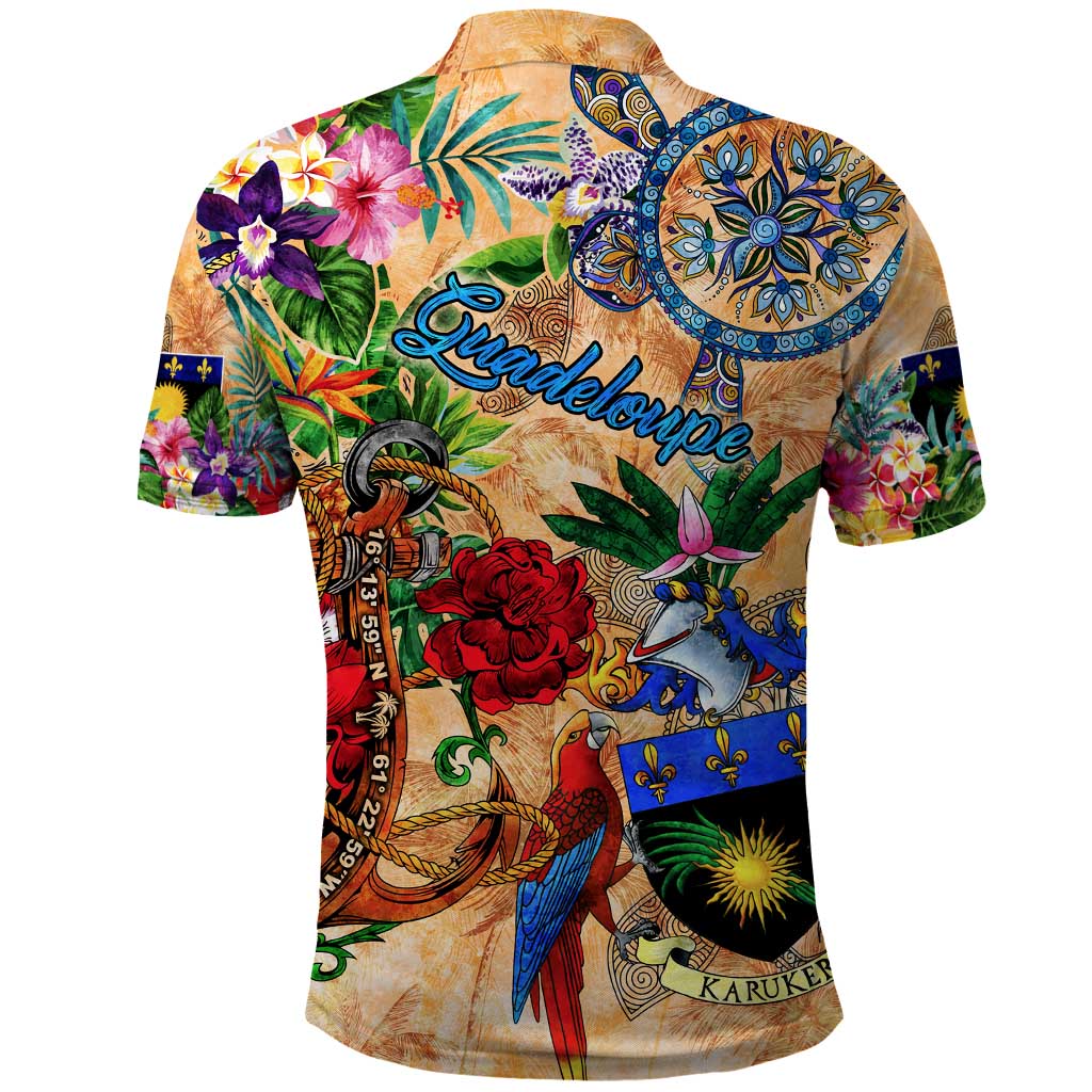 Guadeloupe Polo Shirt Geographic Coordinate Anchor - Turlte Tropical