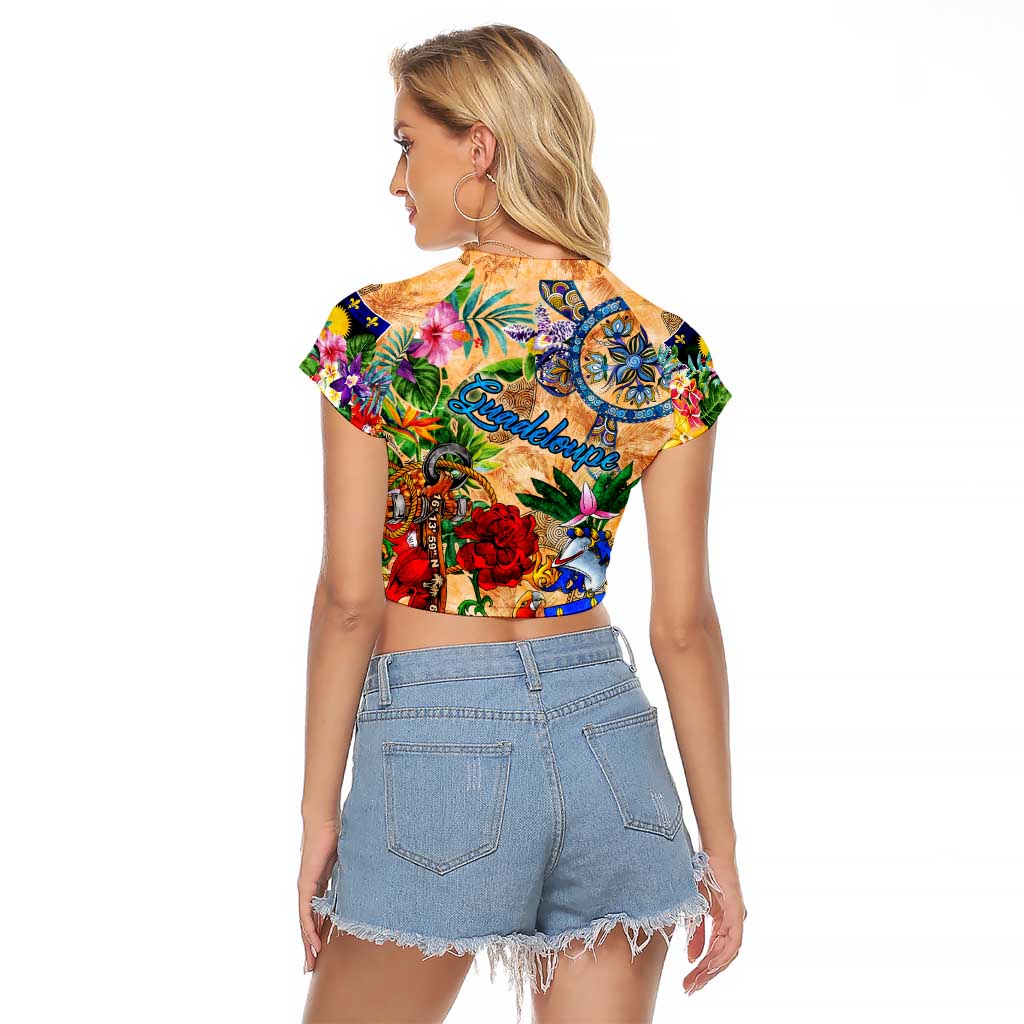 Guadeloupe Raglan Cropped T Shirt Geographic Coordinate Anchor - Turlte Tropical