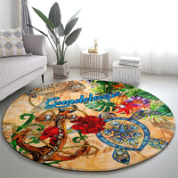 Guadeloupe Round Carpet Geographic Coordinate Anchor - Turlte Tropical