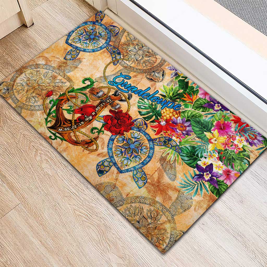 Guadeloupe Rubber Doormat Geographic Coordinate Anchor - Turlte Tropical