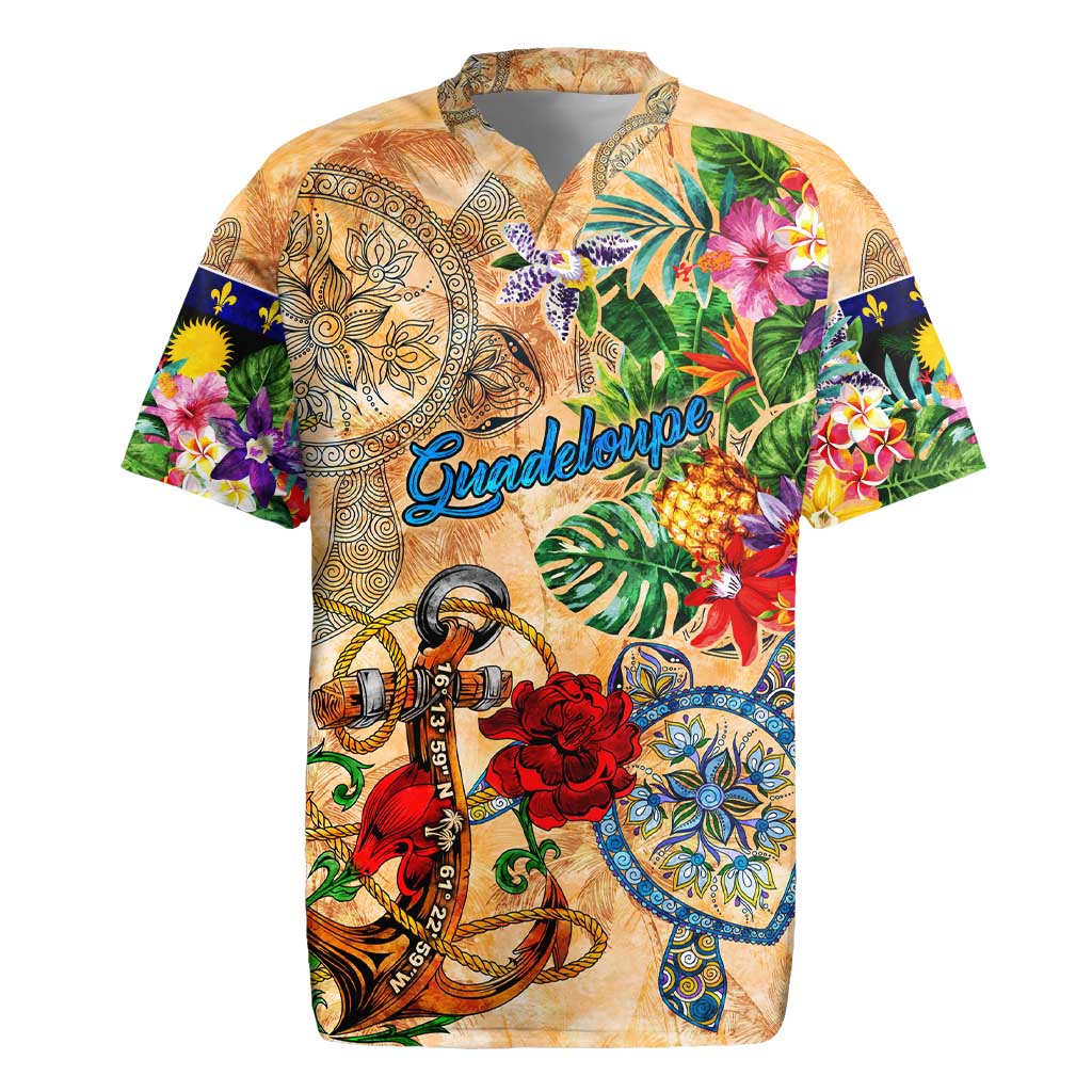 Guadeloupe Rugby Jersey Geographic Coordinate Anchor - Turlte Tropical