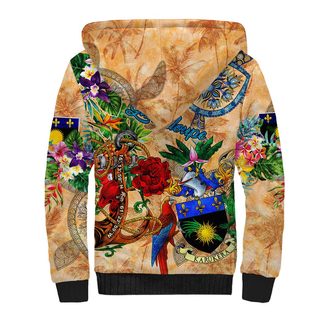 Guadeloupe Sherpa Hoodie Geographic Coordinate Anchor - Turlte Tropical
