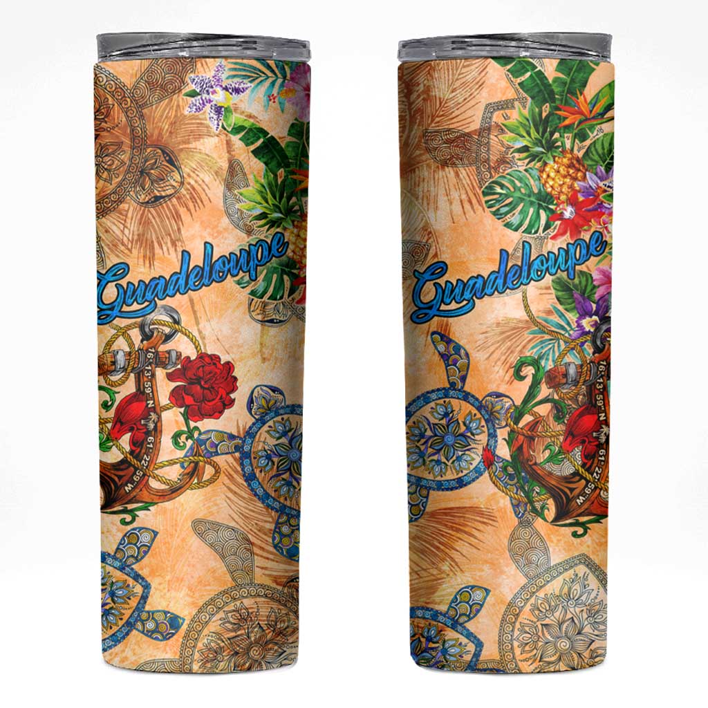 Guadeloupe Skinny Tumbler Geographic Coordinate Anchor - Turlte Tropical