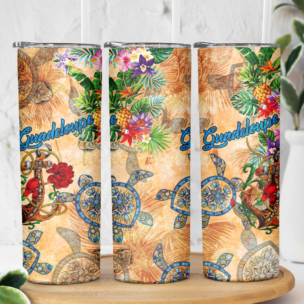 Guadeloupe Skinny Tumbler Geographic Coordinate Anchor - Turlte Tropical