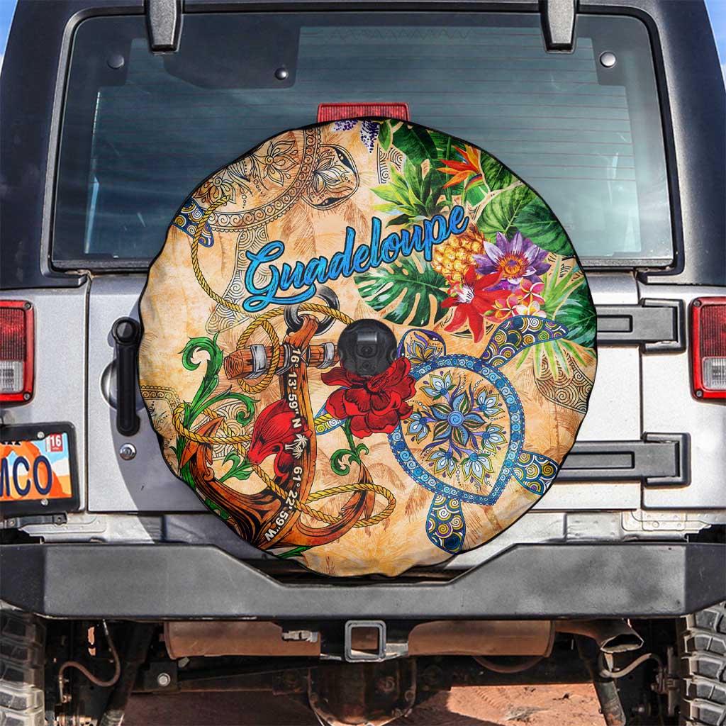 Guadeloupe Spare Tire Cover Geographic Coordinate Anchor - Turlte Tropical