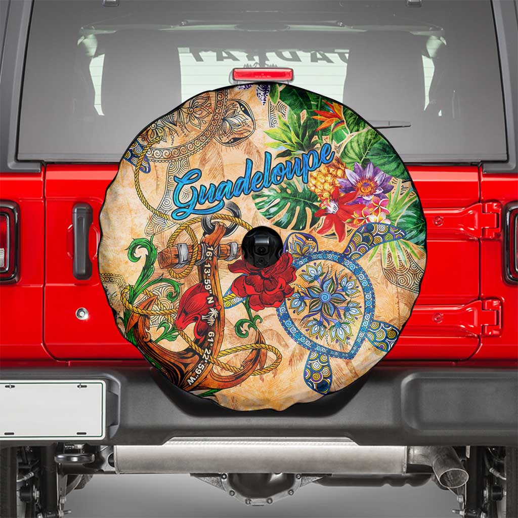 Guadeloupe Spare Tire Cover Geographic Coordinate Anchor - Turlte Tropical