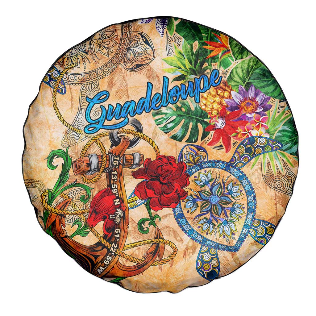 Guadeloupe Spare Tire Cover Geographic Coordinate Anchor - Turlte Tropical