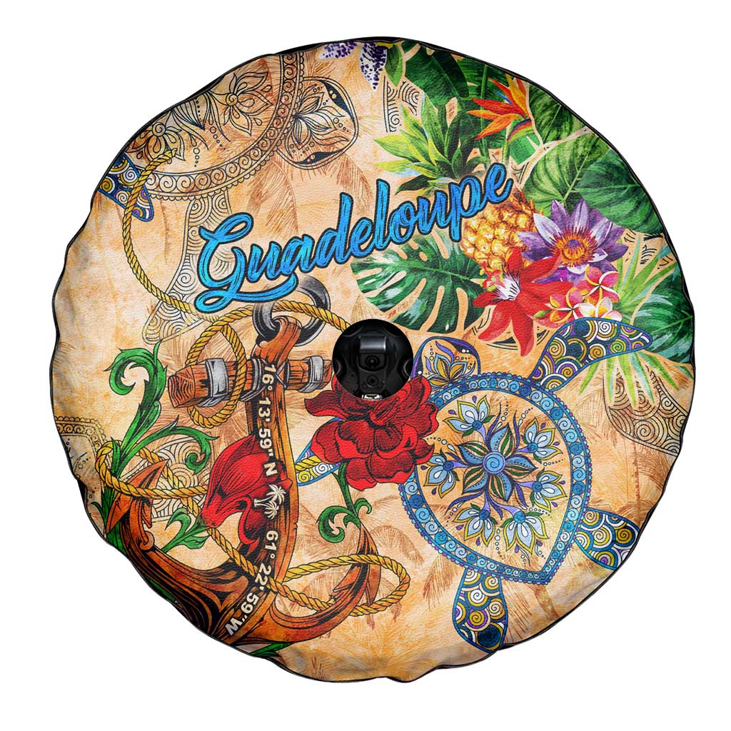 Guadeloupe Spare Tire Cover Geographic Coordinate Anchor - Turlte Tropical