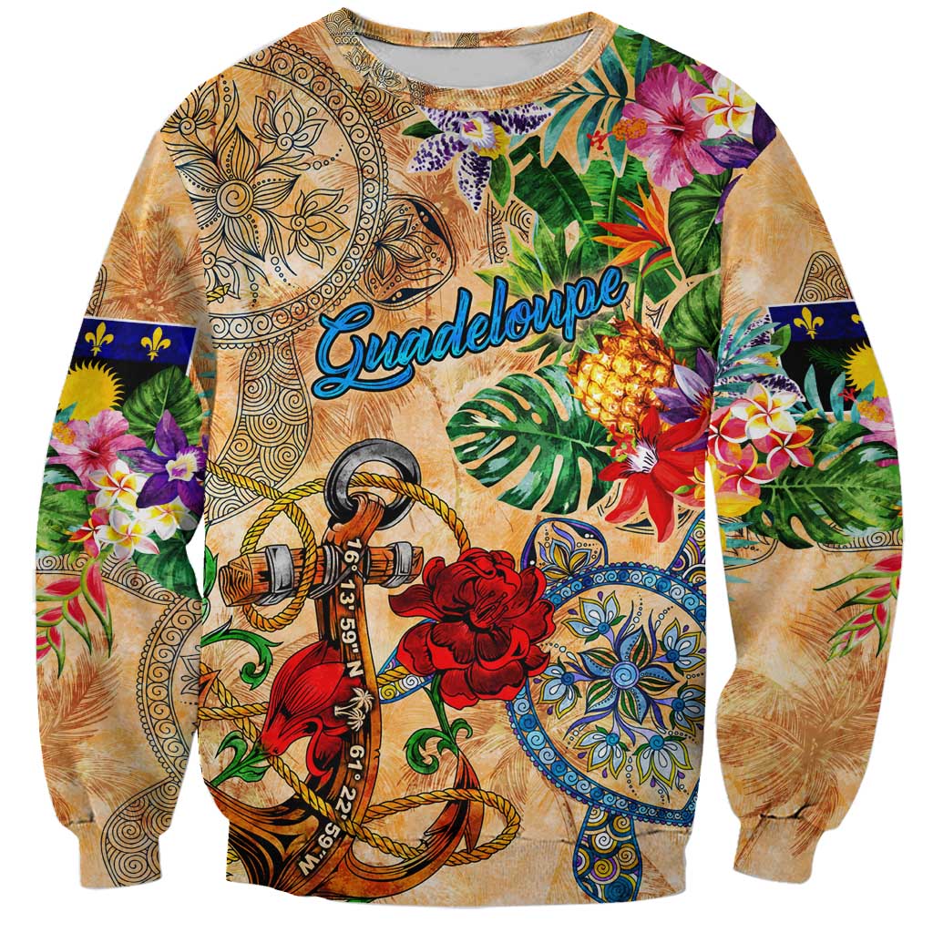 Guadeloupe Sweatshirt Geographic Coordinate Anchor - Turlte Tropical