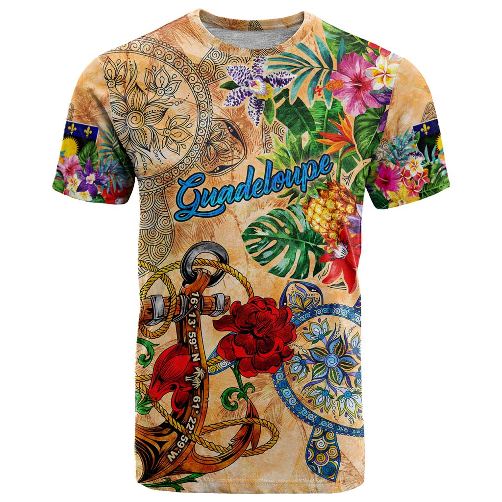 Guadeloupe T Shirt Geographic Coordinate Anchor - Turlte Tropical