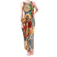 Guadeloupe Tank Maxi Dress Geographic Coordinate Anchor - Turlte Tropical