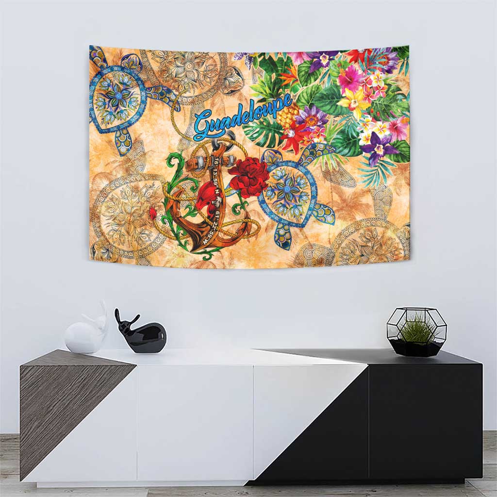 Guadeloupe Tapestry Geographic Coordinate Anchor - Turlte Tropical