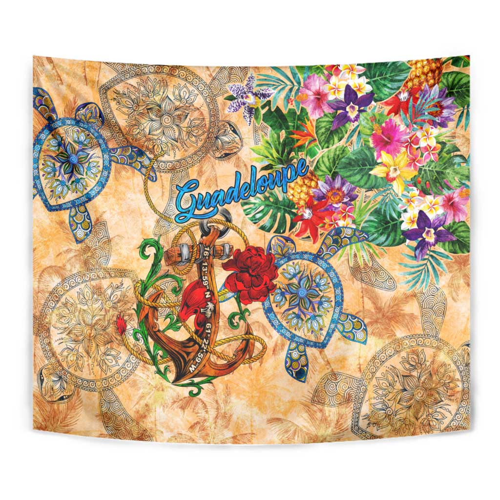 Guadeloupe Tapestry Geographic Coordinate Anchor - Turlte Tropical