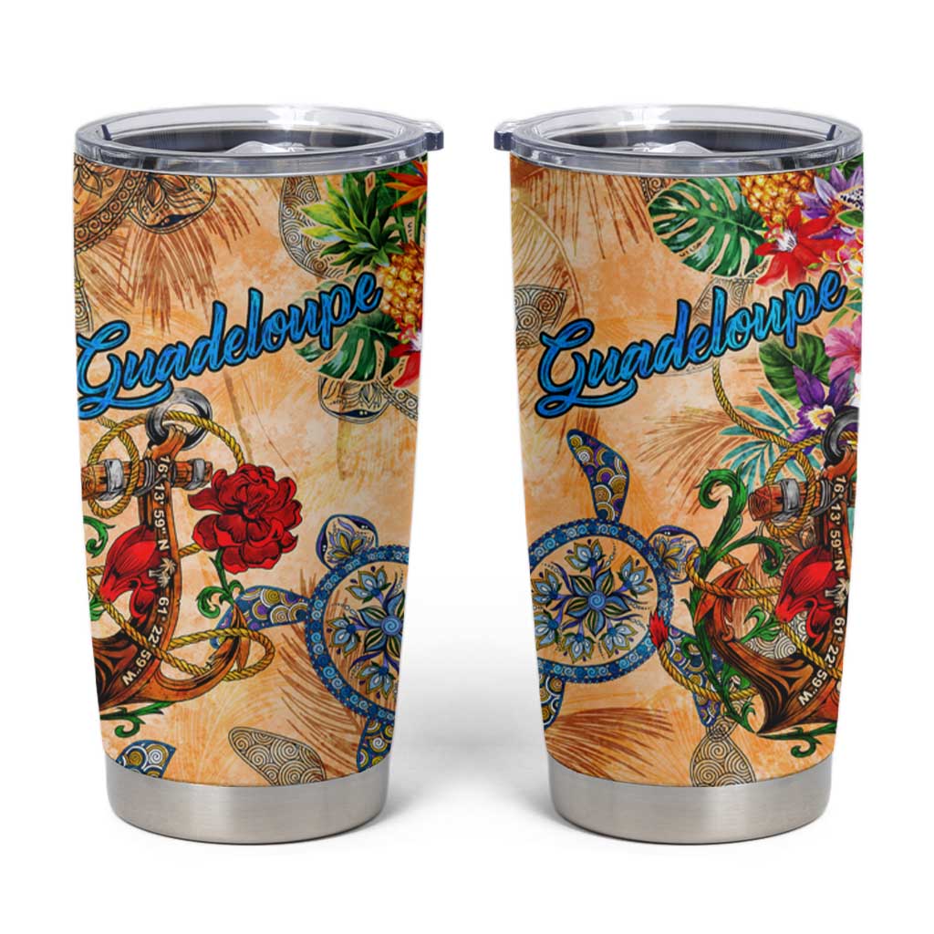 Guadeloupe Tumbler Cup Geographic Coordinate Anchor - Turlte Tropical