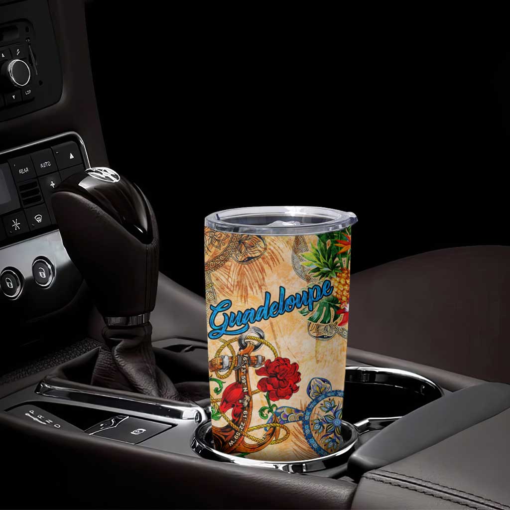 Guadeloupe Tumbler Cup Geographic Coordinate Anchor - Turlte Tropical
