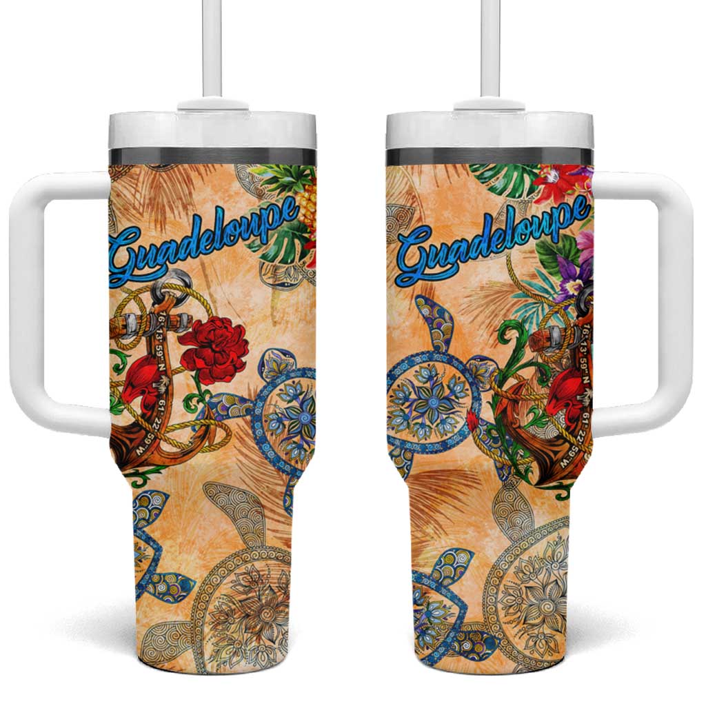 Guadeloupe Tumbler With Handle Geographic Coordinate Anchor - Turlte Tropical
