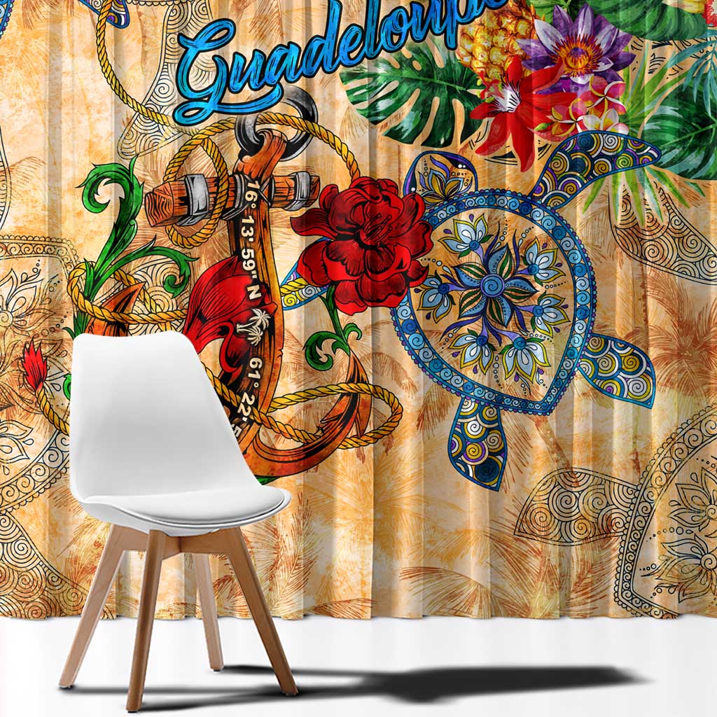 Guadeloupe Window Curtain Geographic Coordinate Anchor - Turlte Tropical
