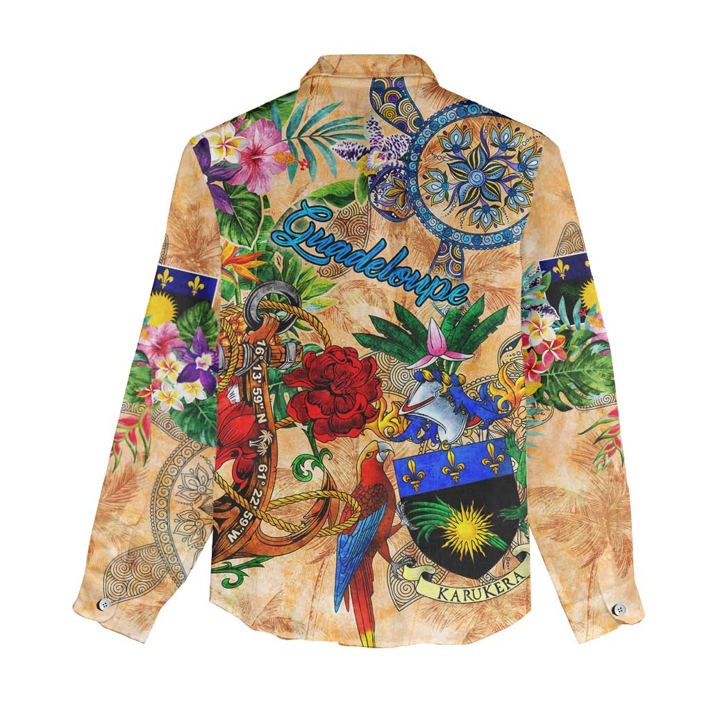 Guadeloupe Women Casual Shirt Geographic Coordinate Anchor - Turlte Tropical