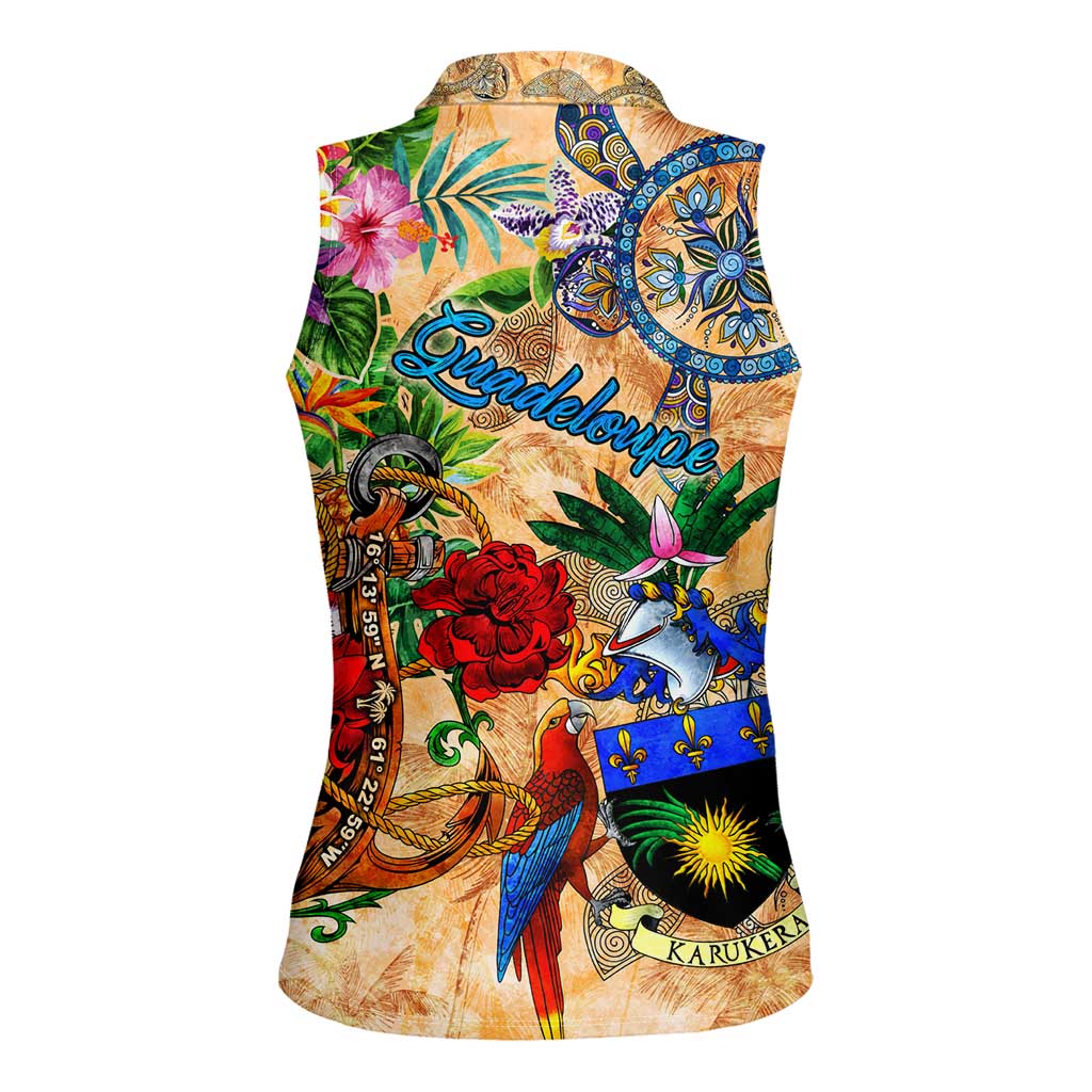Guadeloupe Women Sleeveless Polo Shirt Geographic Coordinate Anchor - Turlte Tropical