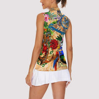 Guadeloupe Women Sleeveless Polo Shirt Geographic Coordinate Anchor - Turlte Tropical