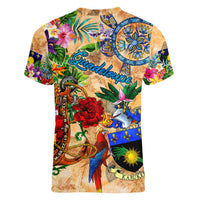 Guadeloupe Women V-Neck T-Shirt Geographic Coordinate Anchor - Turlte Tropical