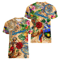 Guadeloupe Women V-Neck T-Shirt Geographic Coordinate Anchor - Turlte Tropical