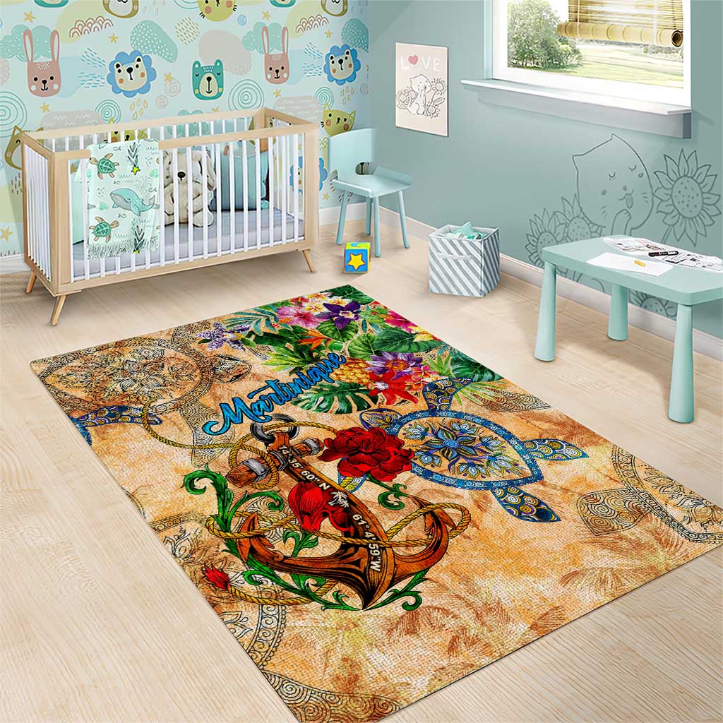 Martinique Area Rug Geographic Coordinate Anchor - Turlte Tropical