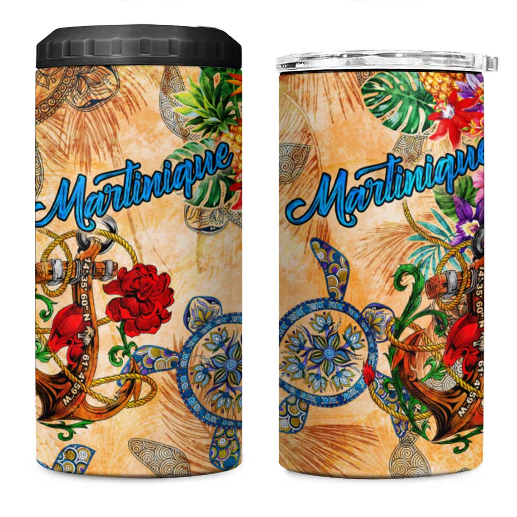 Martinique 4 in 1 Can Cooler Tumbler Geographic Coordinate Anchor - Turlte Tropical